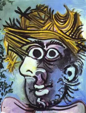 Tete d homme au chapeau de paille 1971 Cubista Pinturas al óleo